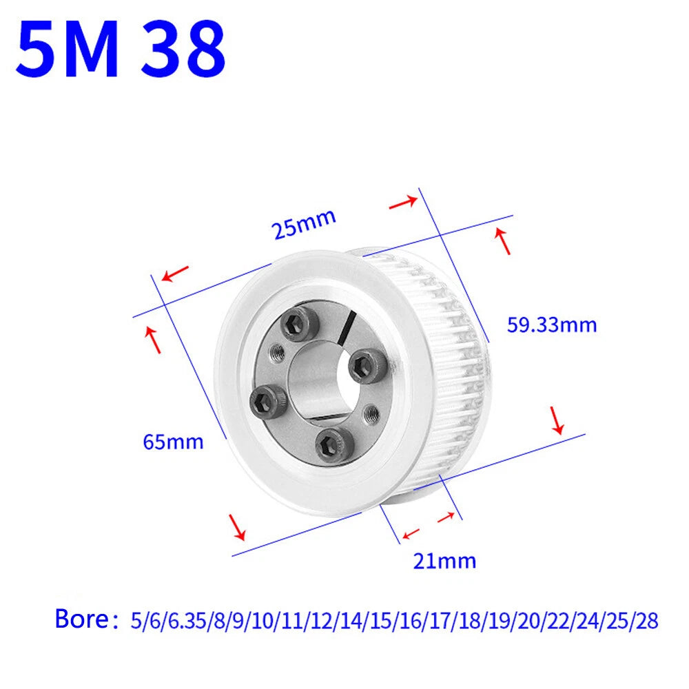 HTD-5M 18T-45T Timing Belt Pulley With Expansion Sleeve, Pitch 5mm Width 21mm