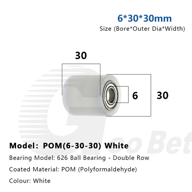 6mm Bore Plastic Roller Wheel Two Ball Bearing Coated PP POM Pulley Guide Wheel