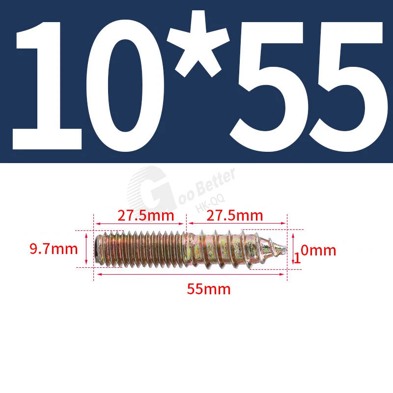 M6 M8 M10 Dual Thread Dowel Screws Hanger Bolts – 4.8 Steel, Color Zinc