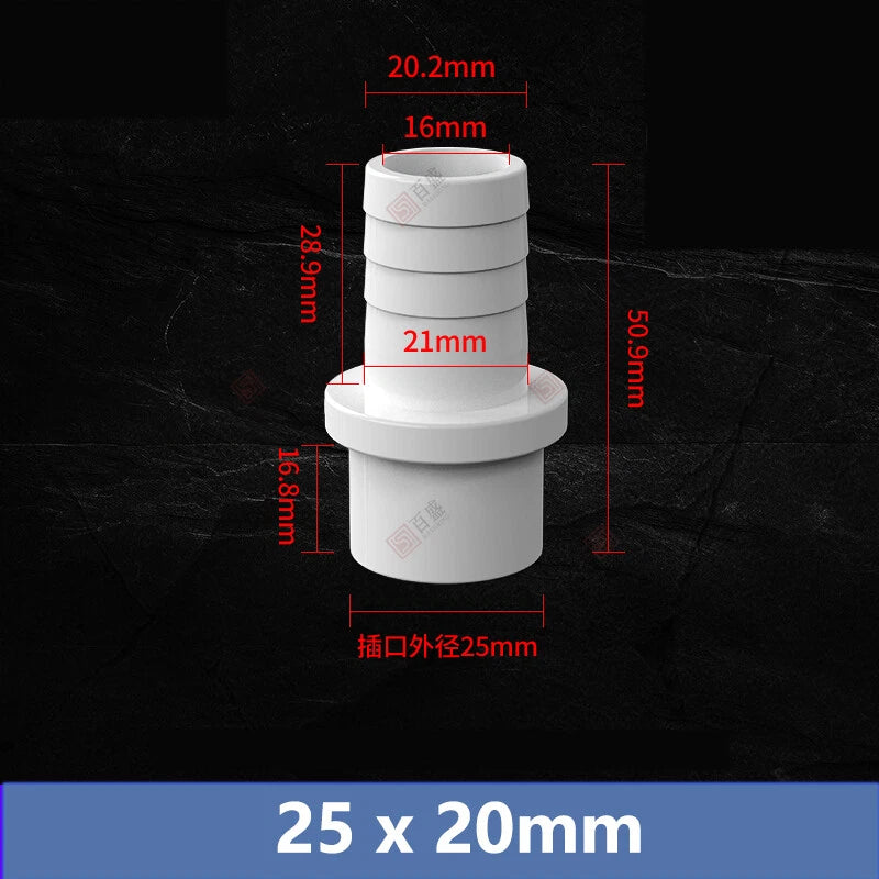 5mm - 63mm Hose Nozzle PVC Plastic Pipe Fittings Barb Connectors Sleeve White