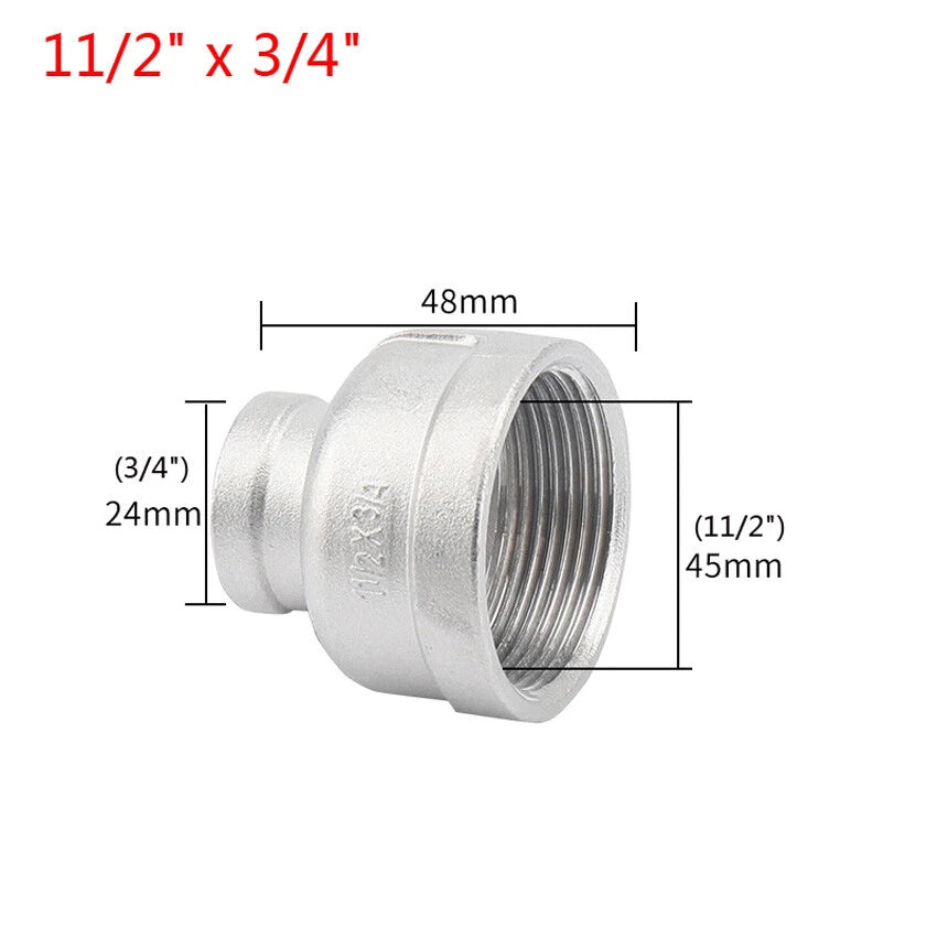 BSP Female Pipe Fittings Reducer Adapter, 304 Stainless Steel, 3/8" to 2"