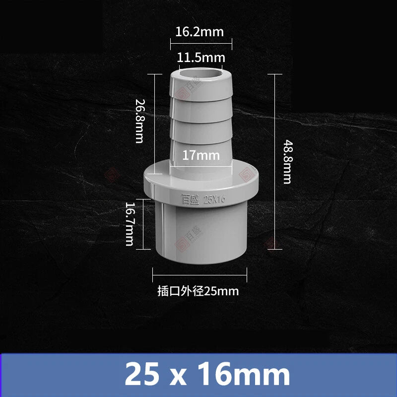 5mm to 63mm Hose Nozzle PVC Plastic Pipe Fittings Barb Connectors Sleeve Grey