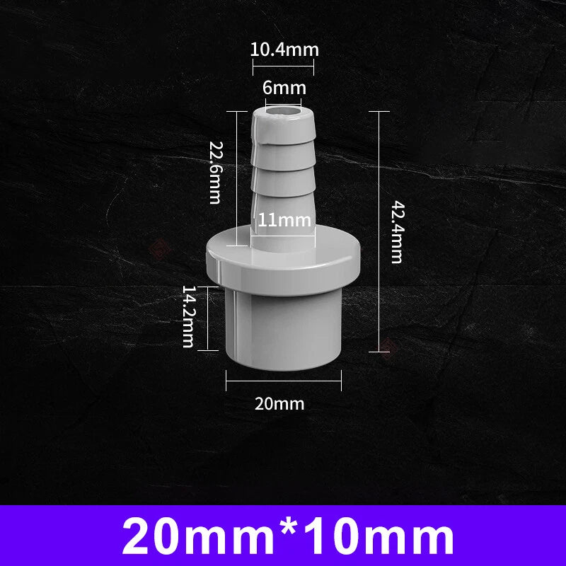 White Grey Pagoda PVC Pipe Connector Fittings 20 25mm Adapter To Hose OD 5~20mm