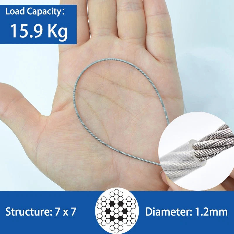 Clear PVC Coated Steel Wire Rope Metal Cable Rigging 0.38mm-12mm Heavy Duty