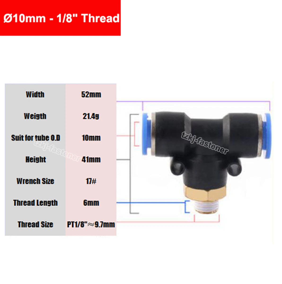 Pneumatic Tee "T" Connector BSP Male Thread 4mm-16mm Hose Tube Push-In Fittings