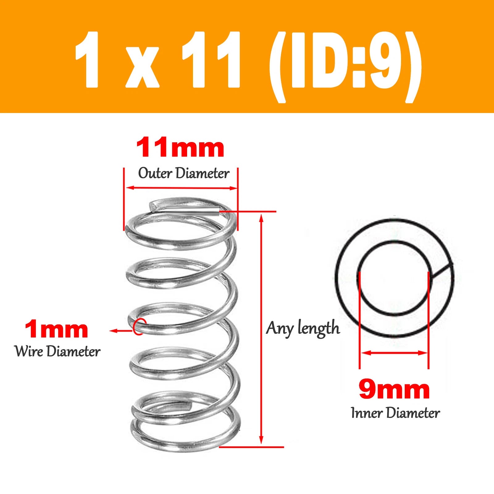Compression Spring Wire Diameter 1mm ,OD 11-20mm, Length 5-120mm Stainless steel