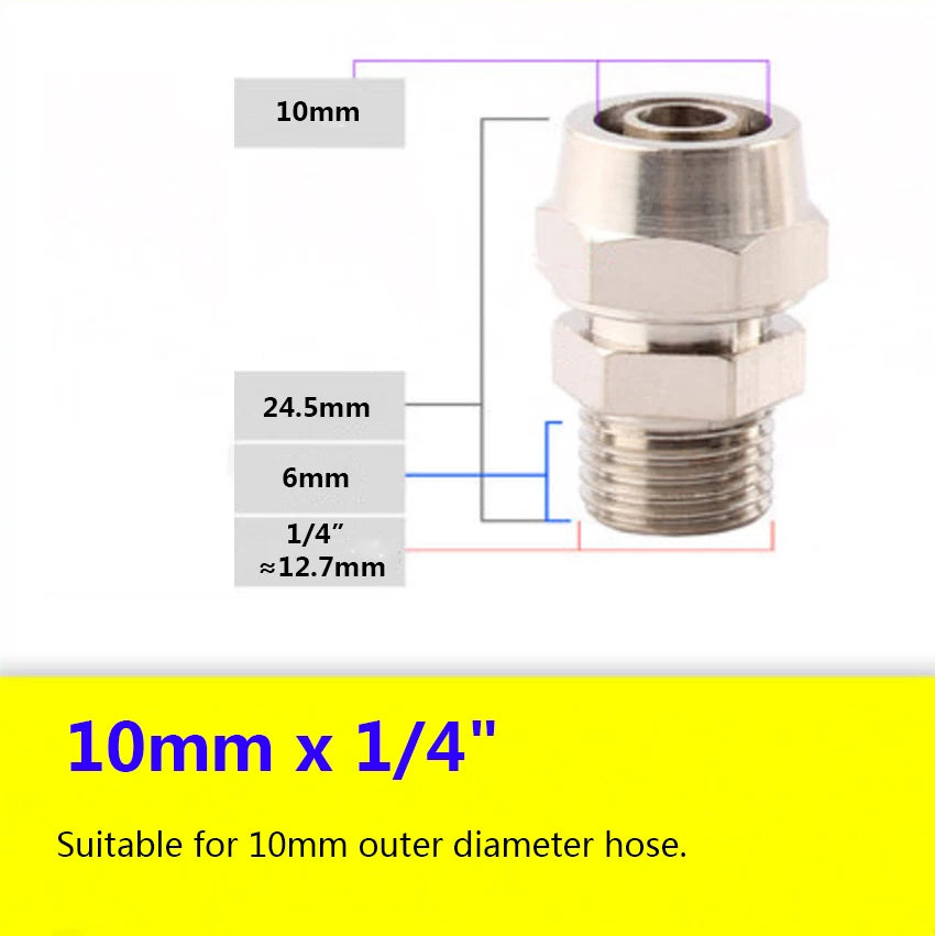 Pneumatic Straight Push-to-Connect Fittings — Male Thread, OD 4mm to 16mm Hose