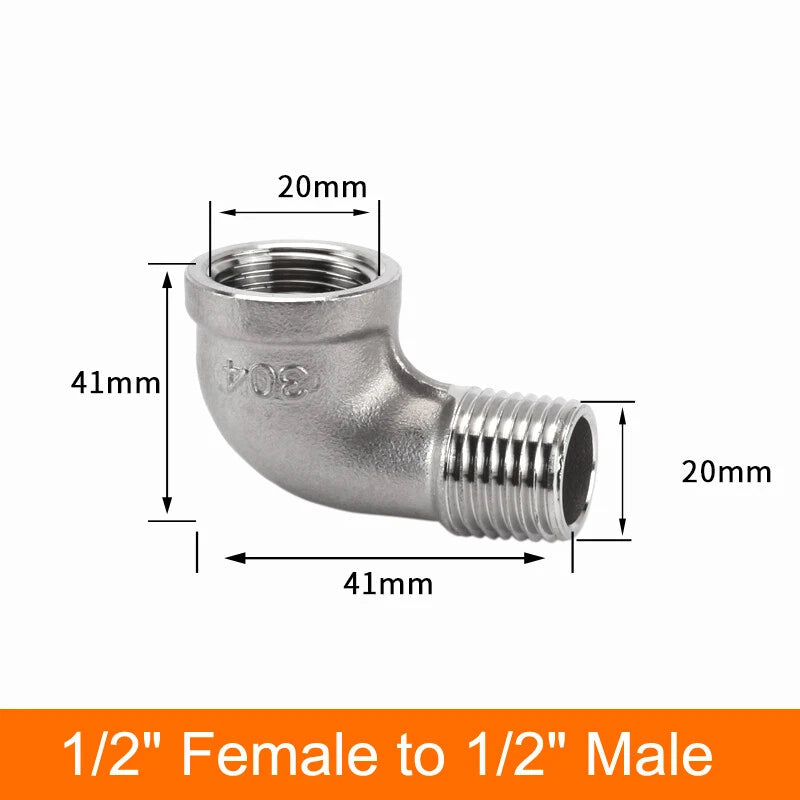 Stainless Steel 90° Elbow BSP Pipe Fittings — Same-Size & Reducing Female/Male Adapters