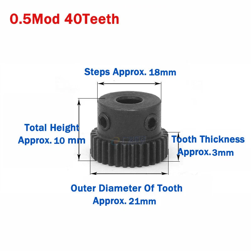 0.5 Module Spur Gear 25-60 Teeth 45# Steel Pinion Gear Motor Transmission Gears