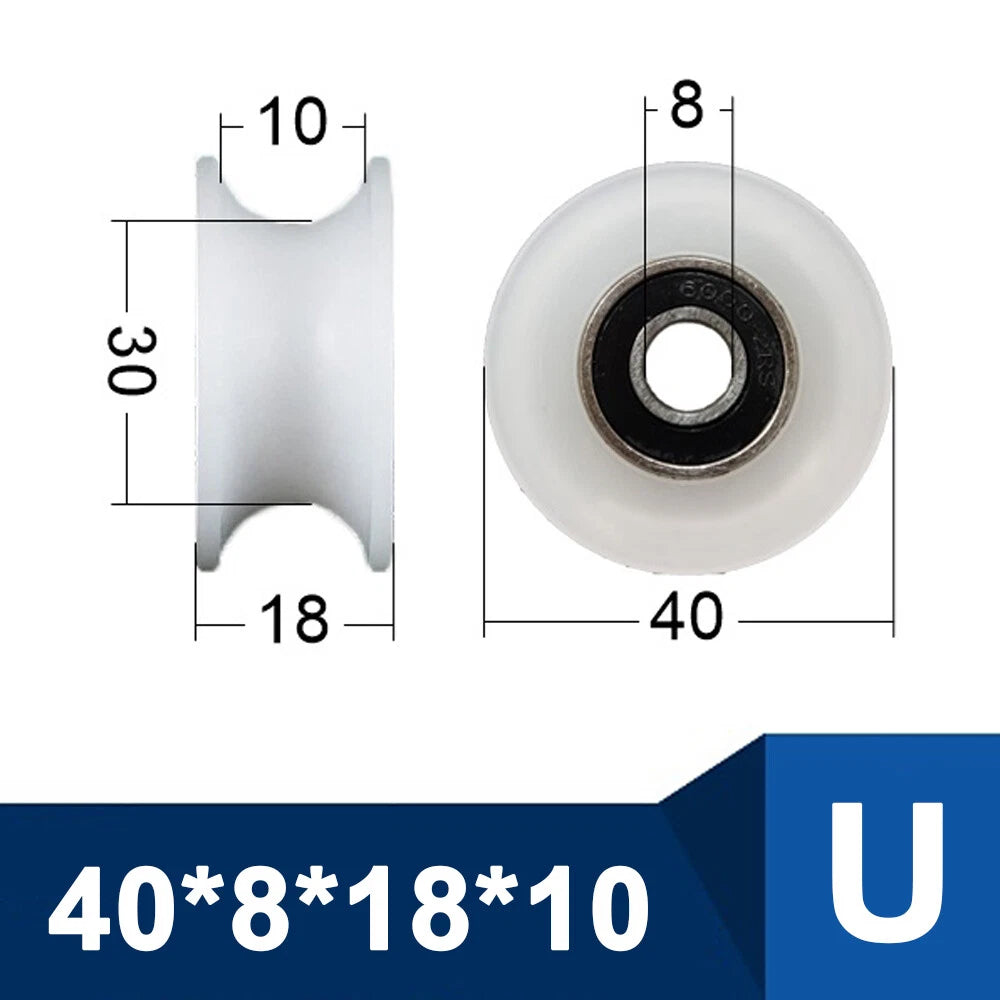 OD 30-85mm Nylon Pulley Wheel with Ball Bearing U/V/H Groove for Door and Window