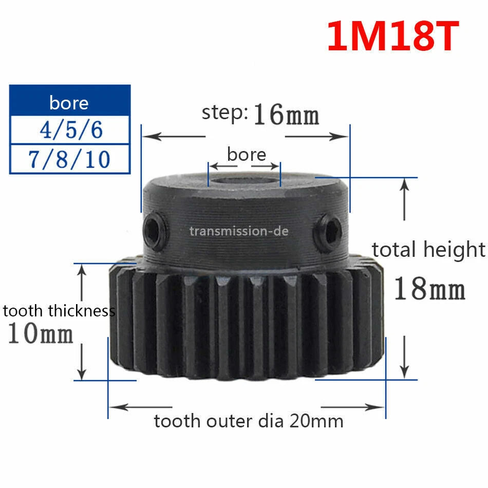 0.5/1 Mod Pinion Gear 10T-150T Spur Gear with Step 45# Steel Transmission Gear