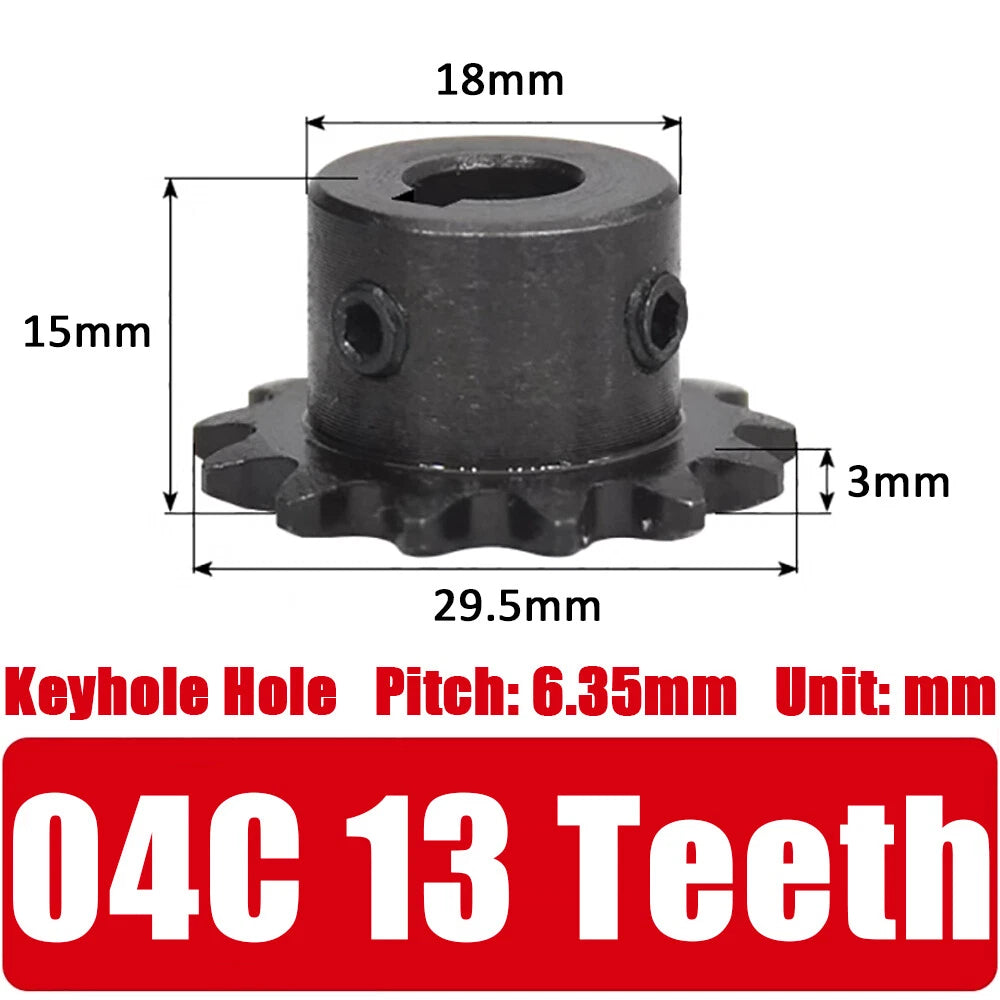 04C Roller Chain Drive Sprocket Wheel 11T-40T Keyhole Hole 8mm-30mm Pitch 6.35mm