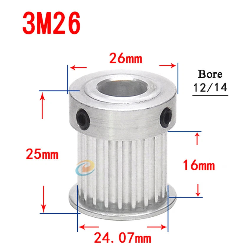 HTD-3M 12T-150T Timing Belt Pulley With Step Bore 8-25mm, For 15mm Width Belt