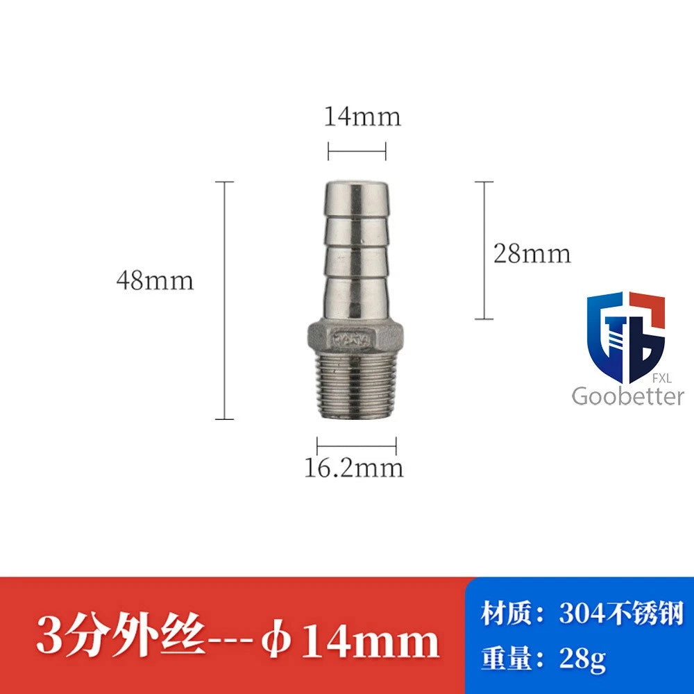 BSP Stainless Steel Male Thread Barb Hose Tail Connector — 1/8" to 2"