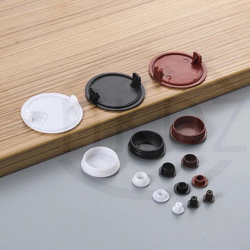 Plastic Screw Caps Covers 5–40mm – Push-in Furniture Hole Plugs, Black, White, Brown