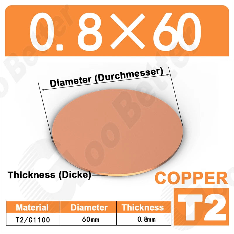 Solid Pure Copper Discs Blank Metal Round Sheet Plate Thick 0.5-3mm Dia 20-100mm