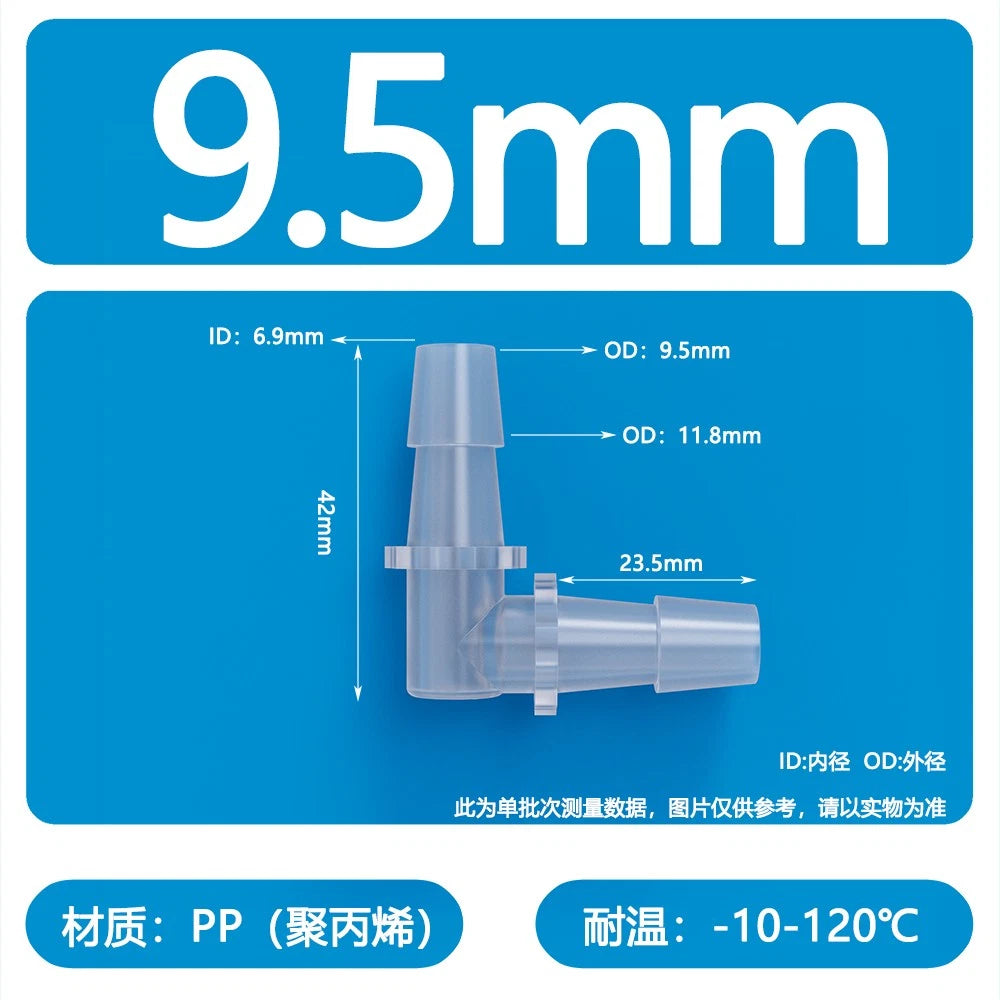90° Elbow Plastic Barbed Joiner Reducer Connector Pipe Tube Hose Water 1.6-25mm