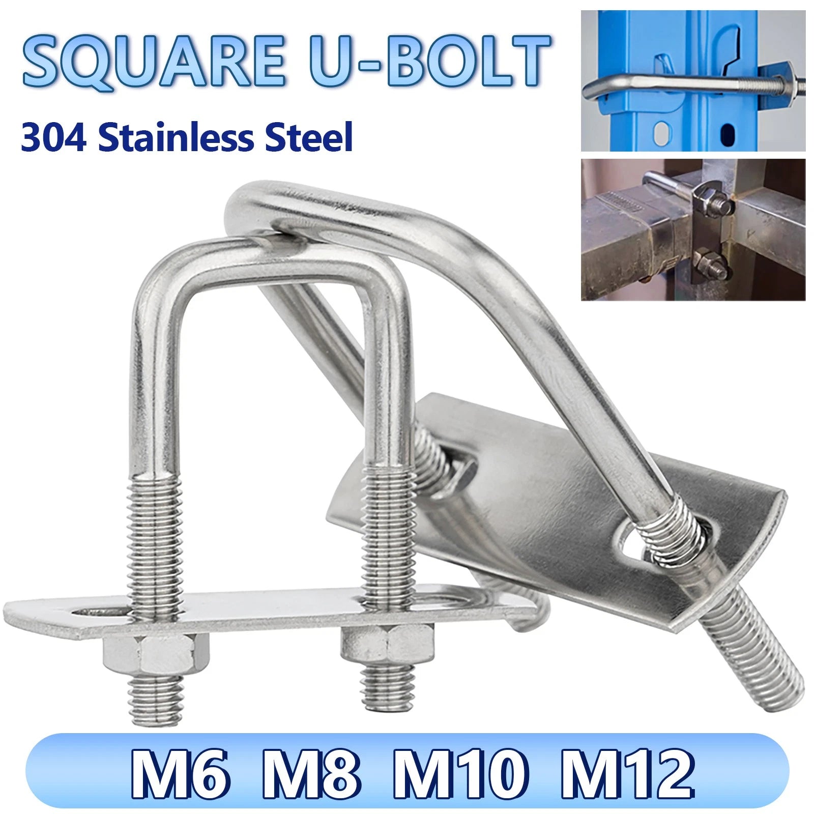 M6 M8 M10 M12 U Bolt Plates & Nuts Standard U-Bolts Stainless Steel 304 Trailer