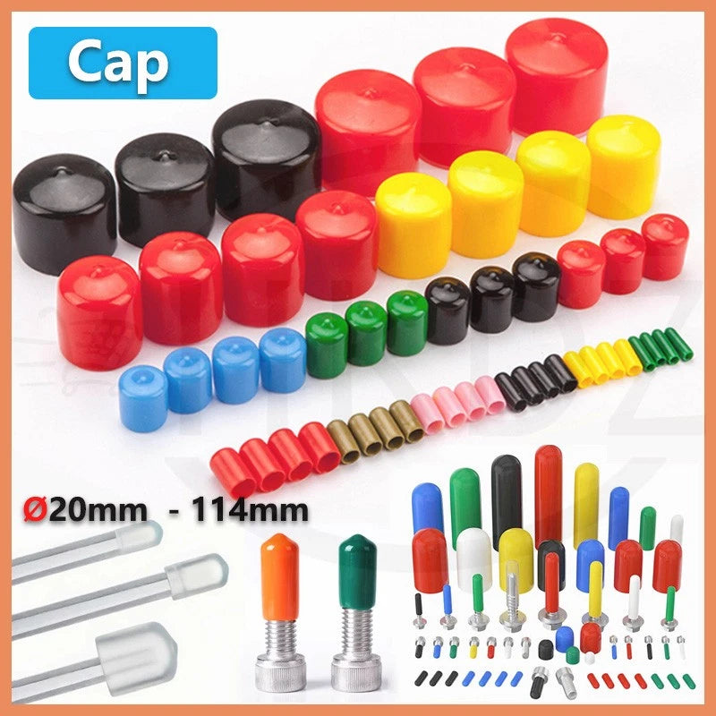 PVC End Caps for Screws, Bolts, Rods, Tubes & Cables – Thread Cover Protector, Rubber Plastic Caps (12-114mm, Multiple Colors)