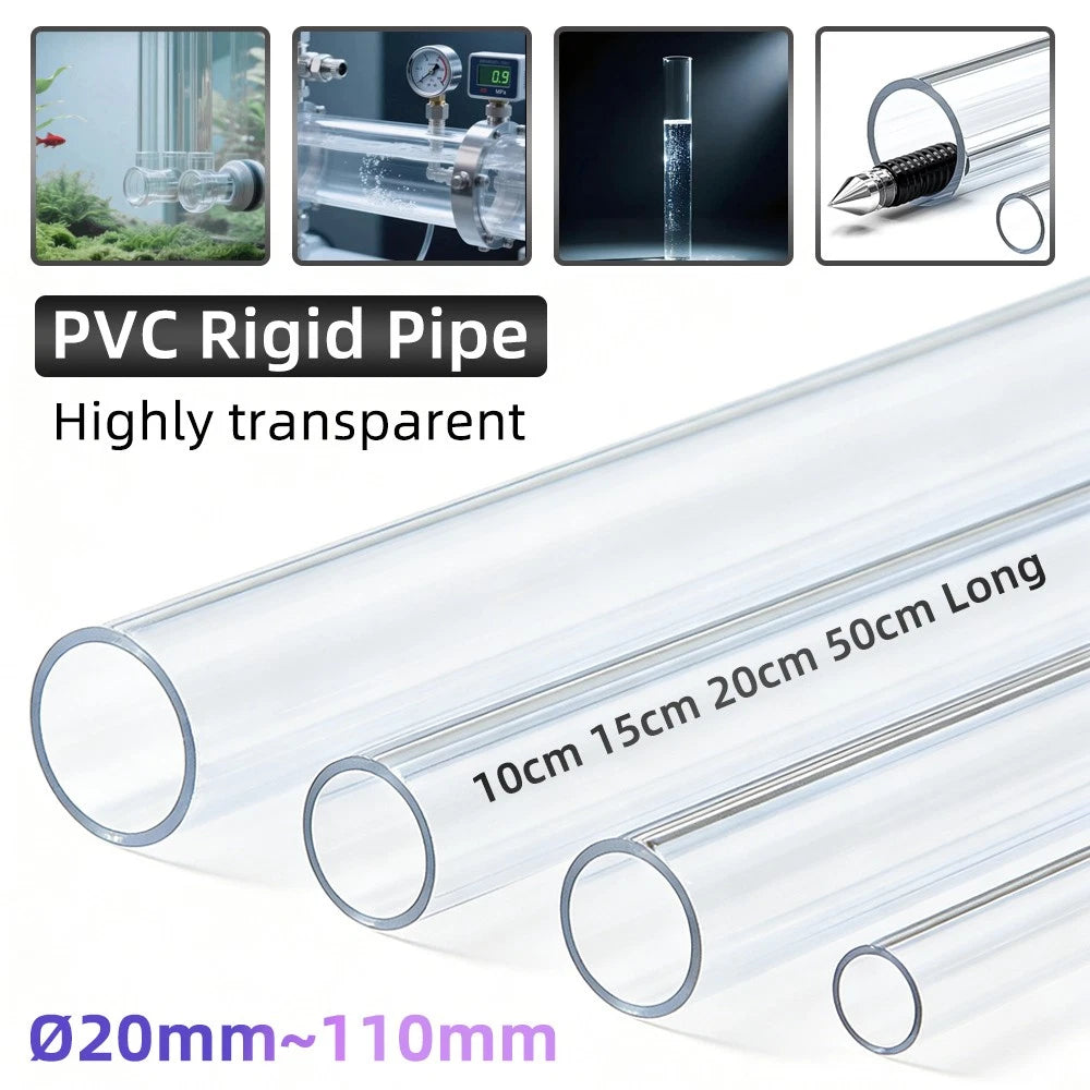 Clear PVC Round Tube Pipe | OD 16–110mm | Lengths 100–500mm | Transparent Tubing