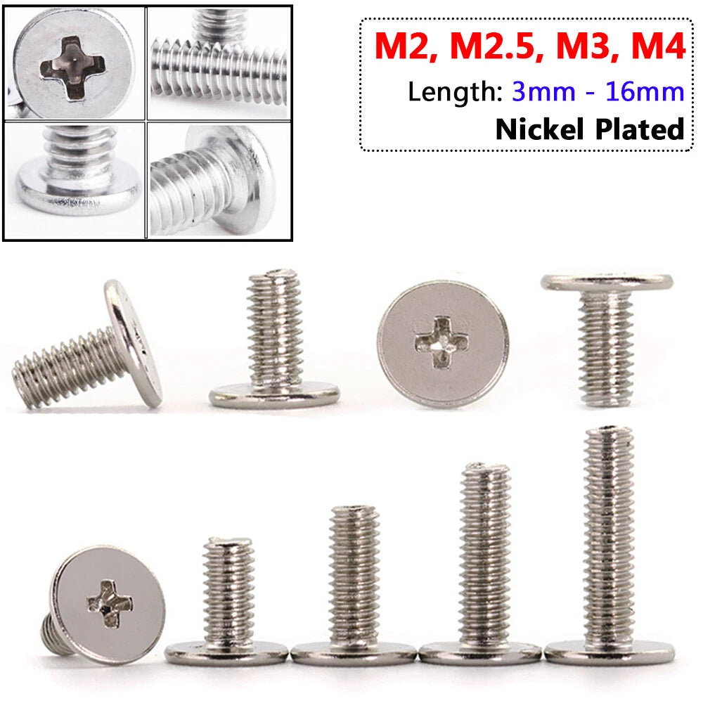 Phillips Flat Head Machine Screws – M2 M2.5 M3 M4, Nickel Plated, Laptop & Electronics Compatible
