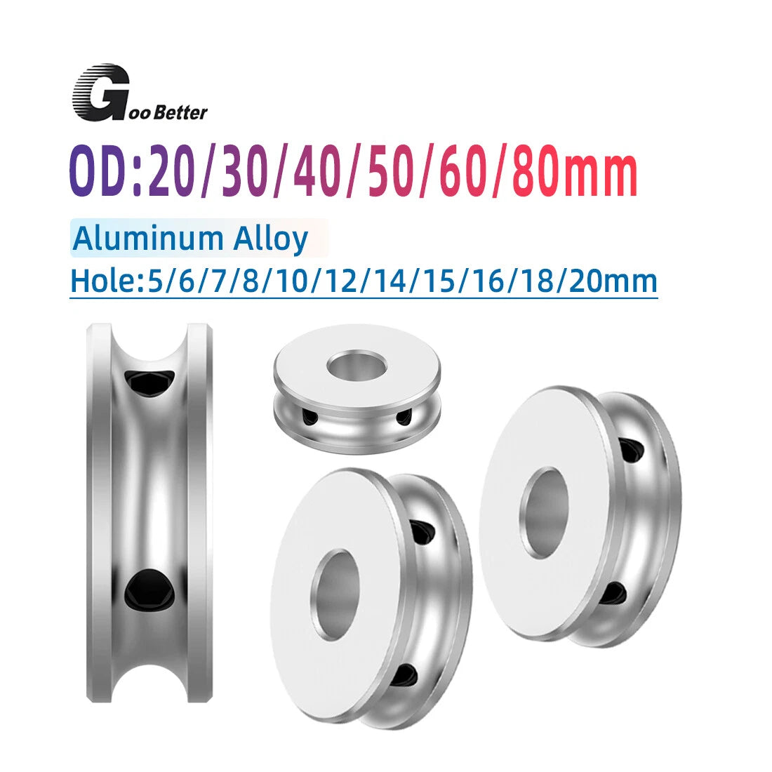 U-Grooved Pulley PU Belt Pulleys Aluminum For 4/5/6/8mm Width Belt OD 20mm-80mm