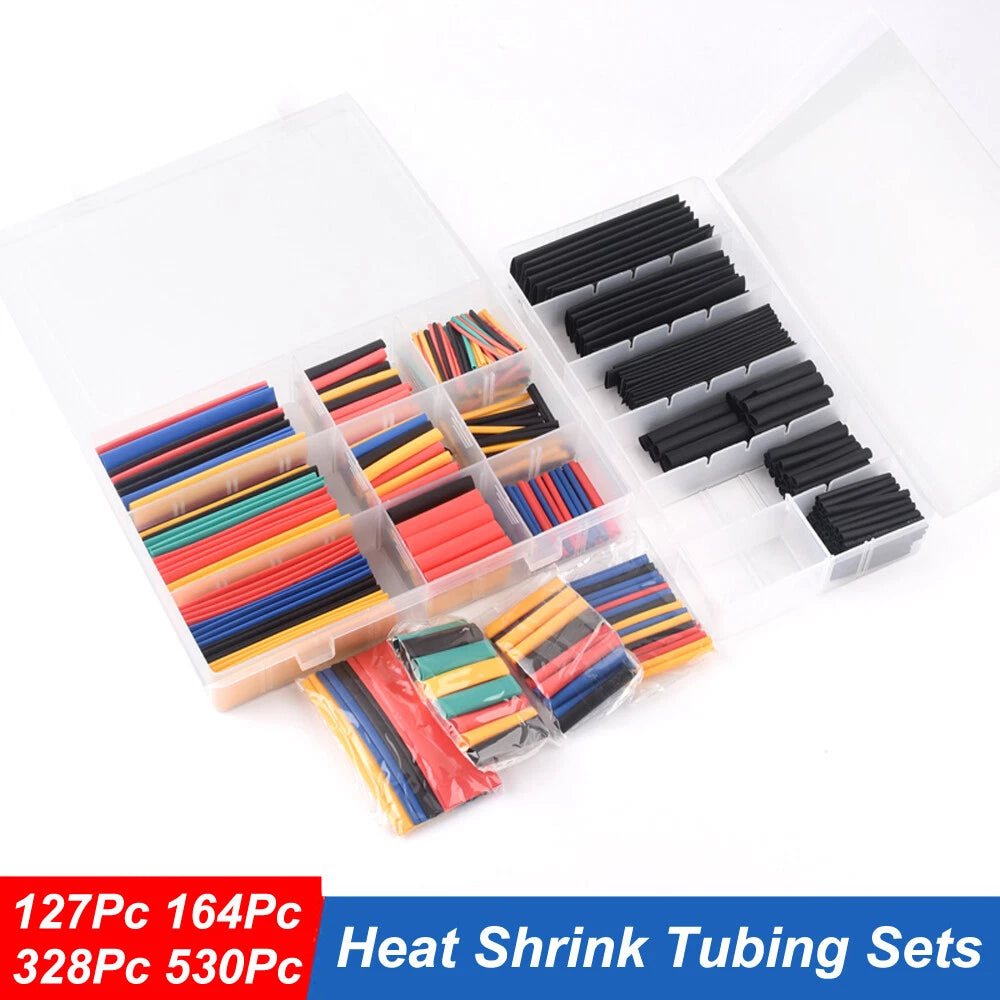 Heat Shrink Tubing Kit — 127/164/328/530 Pcs Assortment with Cable Sleeve Wrap