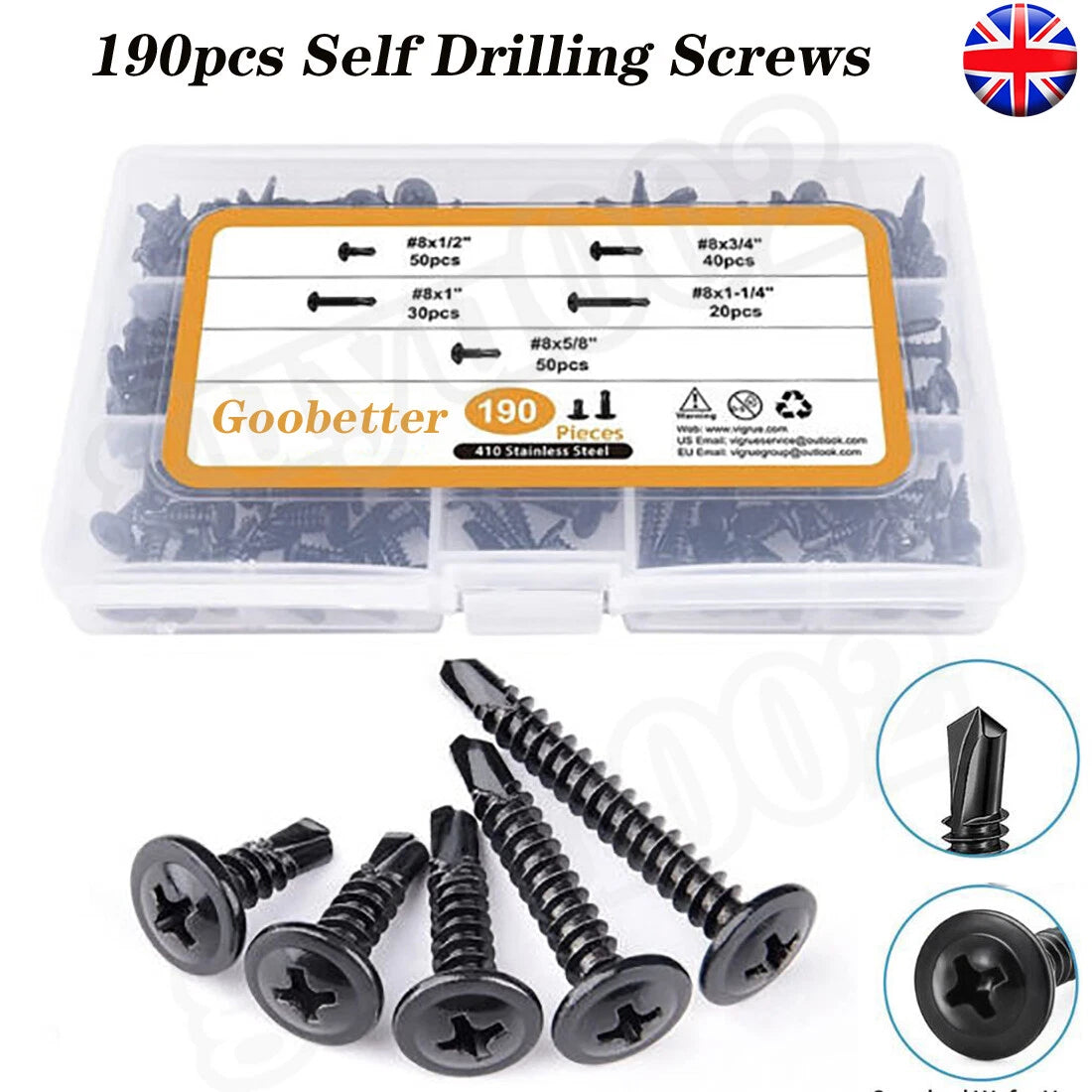 190pcs #8 Black Truss Head Self Tapping Screws – 410 Stainless Steel Kit