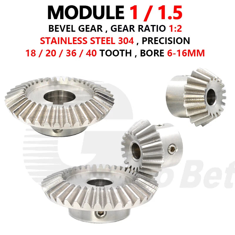Bevel Gear Stainless Steel Module 1 1.5 Miter Gear 1:2 Pairing 18 20 36 40 Tooth