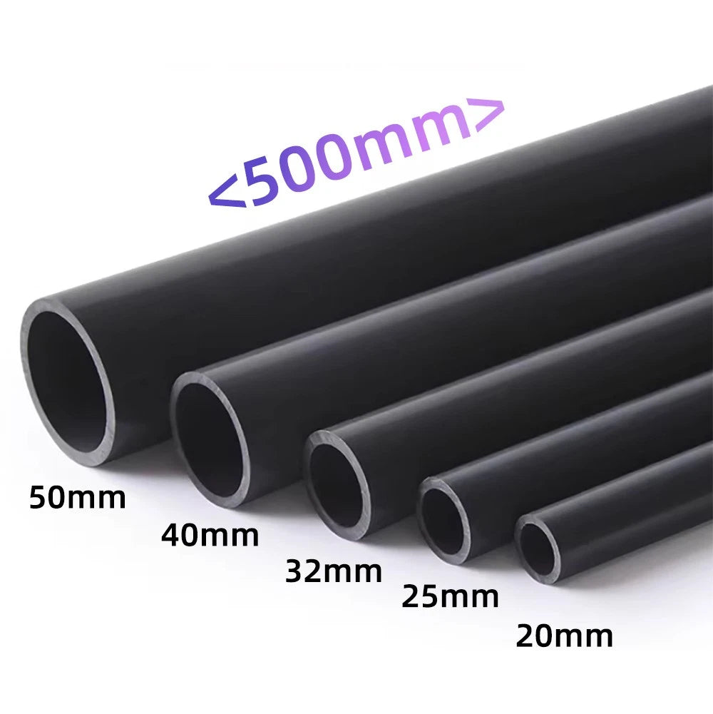 Black PVC Round Tube Pipe — Solvent Weld Hard Tubing | 20–50mm OD, 500mm Long