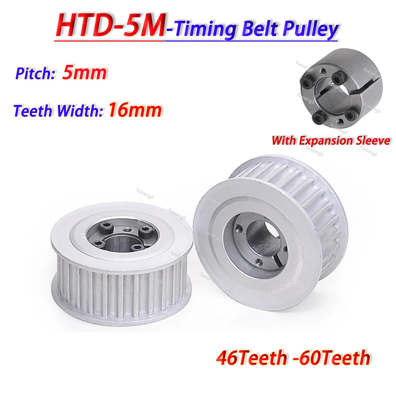 HTD-5M 46-60Teeth Timing Belt Pulley With Expansion Sleeve, Pitch 5mm Width 16mm