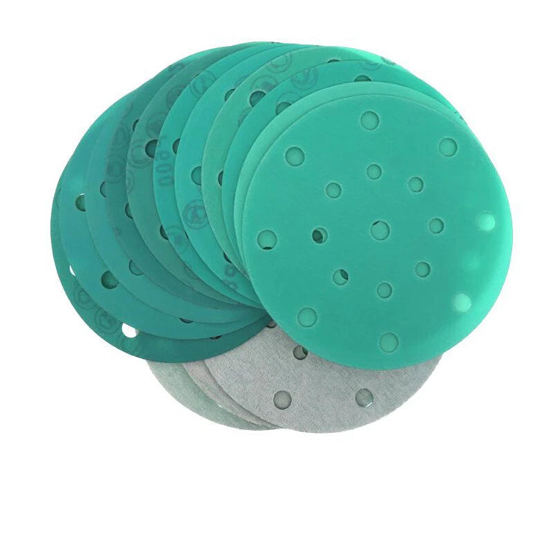 6" 150mm 17 Hole Polyester Film Green Sandpaper Wet Dry Sanding Discs P60-P2000