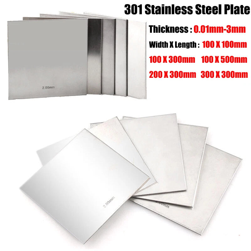 Thick 0.01mm - 3mm 301 Stainless Steel Sheet Plate 100mm-500mm Metal Sheets