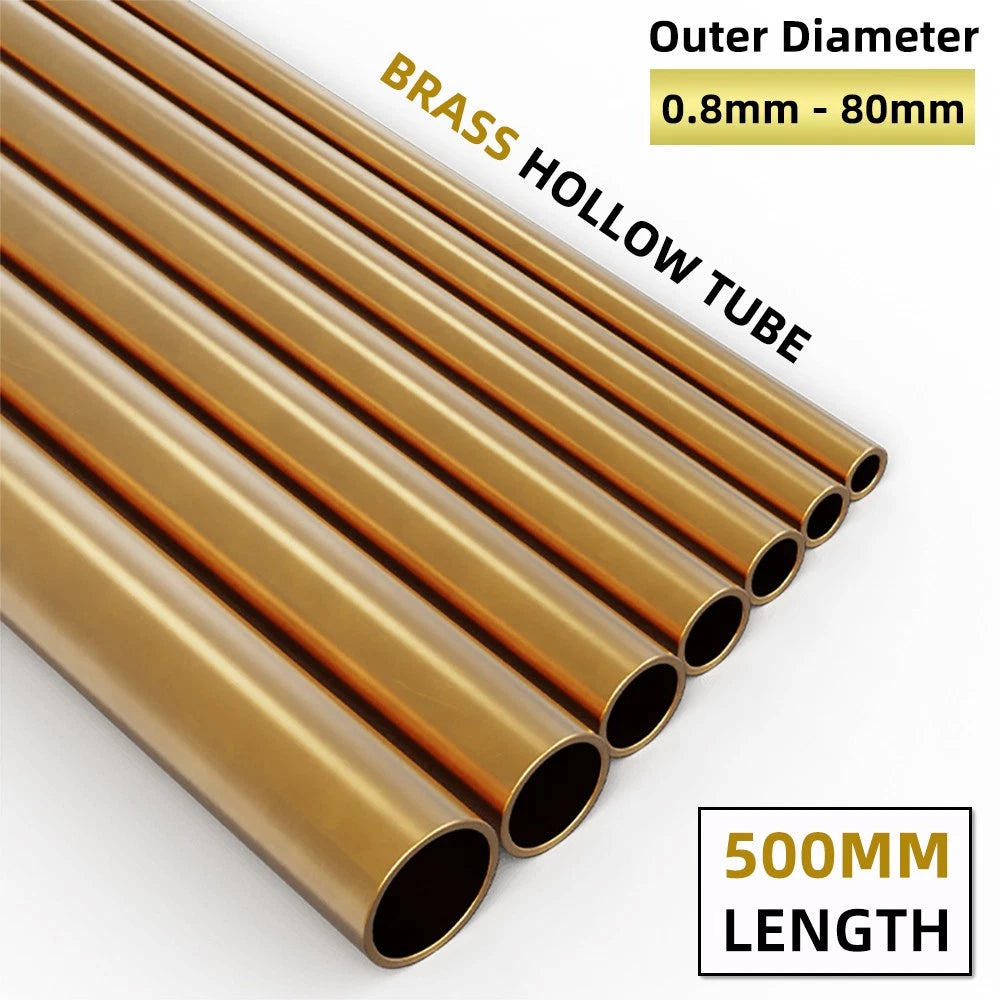 Brass Round Tube — Thin Wall Hollow Tubing OD 0.8–80mm × 500mm Length