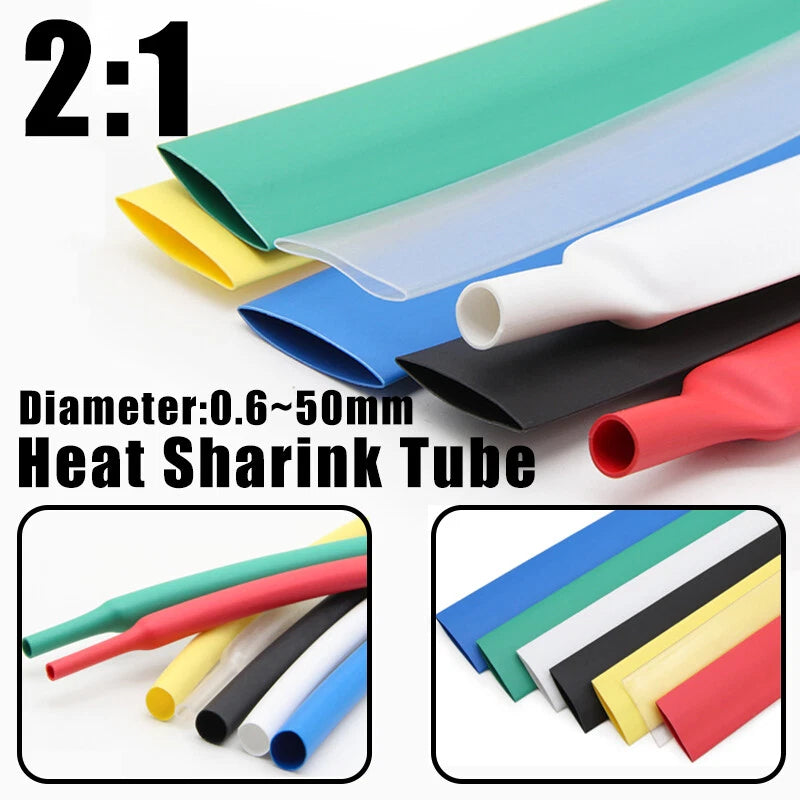 2:1 Heat Shrink Tubing — Electrical Wire Wrap & Cable Sleeving, Multiple Sizes & Colors