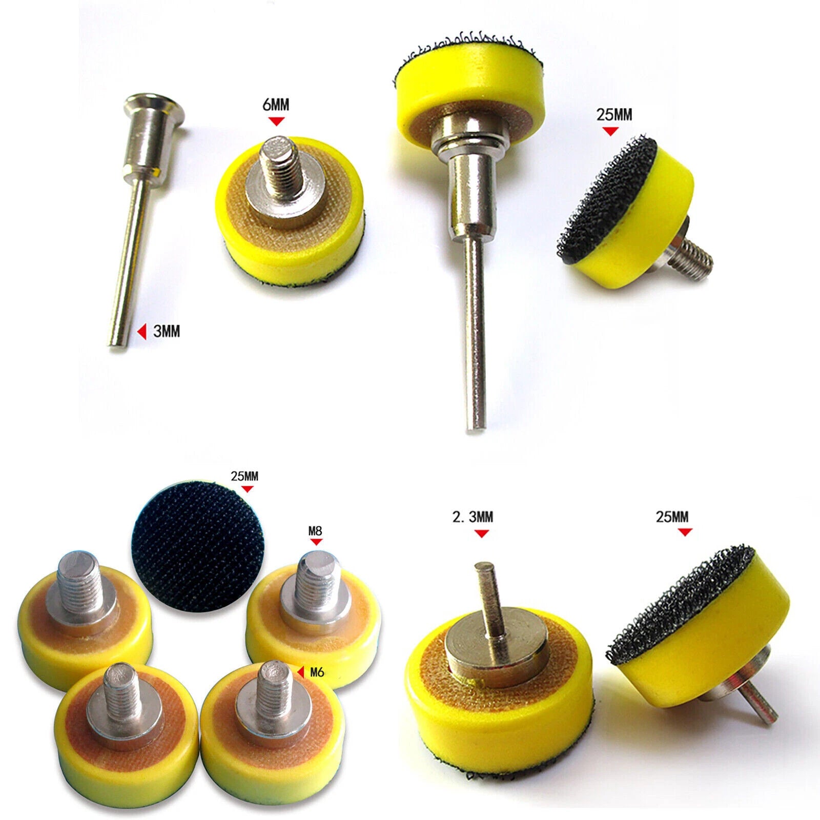 Hook & Loop Backing Pads for Dremel Rotary Tools — 25mm 30mm 50mm 75mm with M6 M8 Thread & 2.35/3/6mm Shank