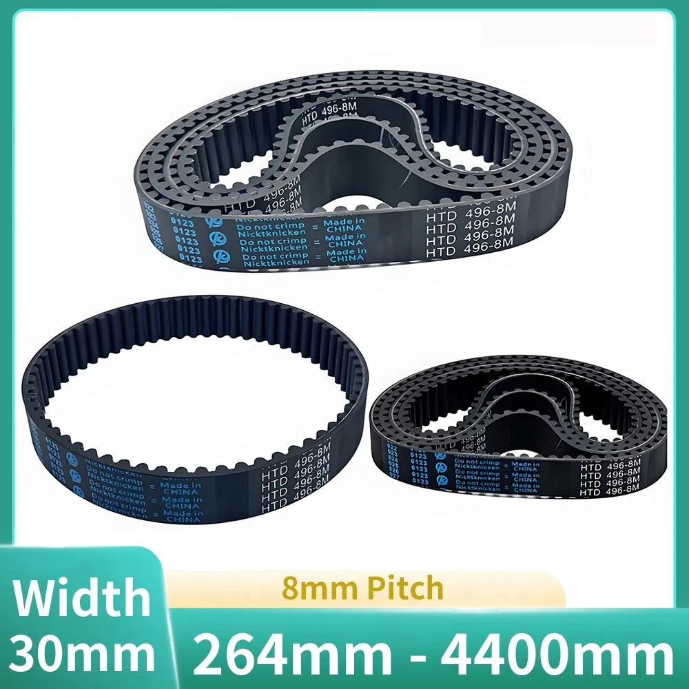 HTD 8M Timing Belt — 8mm Pitch, 30mm Wide, Arc Tooth Rubber Drive Belt