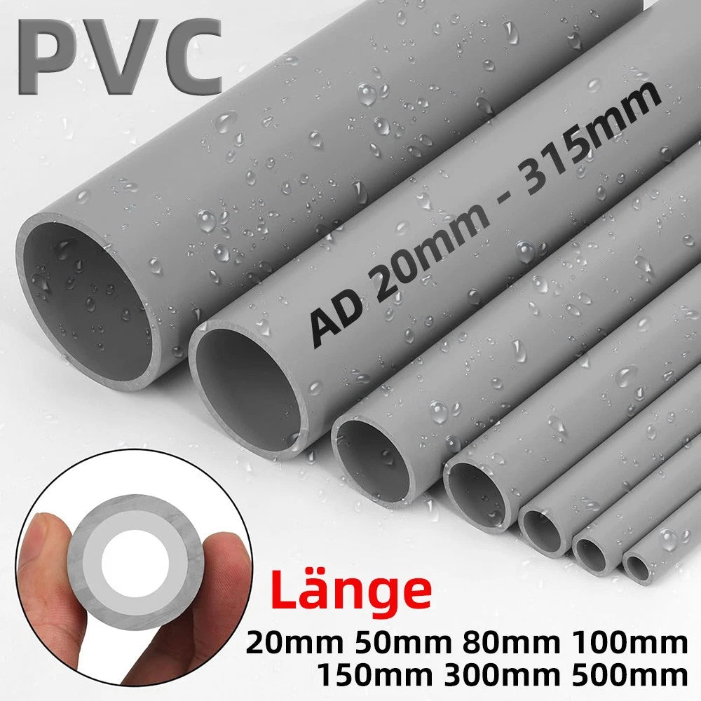 Grey PVC Round Tube Pipe – Solvent Weld, 20mm to 315mm OD, Cut to Length