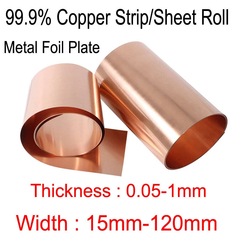 Copper Strip/Sheet Roll 99.9% Pure Copper Sheet Metal Foil Plate 0.05-1mm Thick