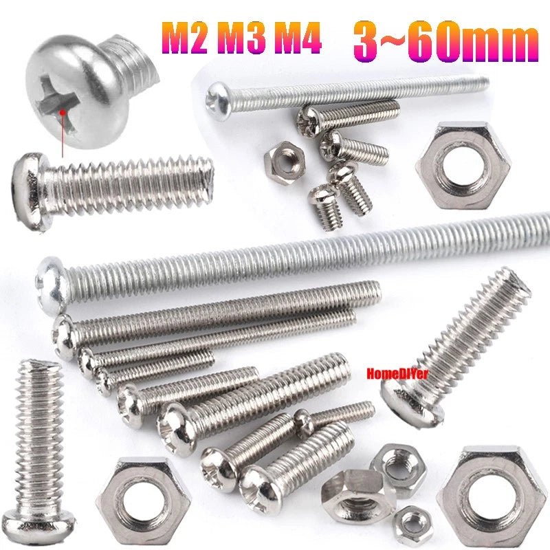 Carbon Steel Pozi Pan Head Machine Screws M2 M3 M4 with Nuts – 3 to 60mm - HomeDIYer