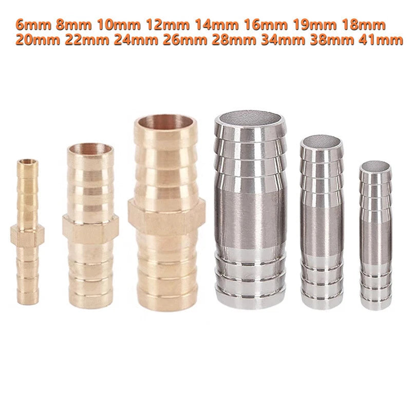 Straight Hose Barb Fittings – Brass & Stainless Steel A2, 6mm–41mm OD
