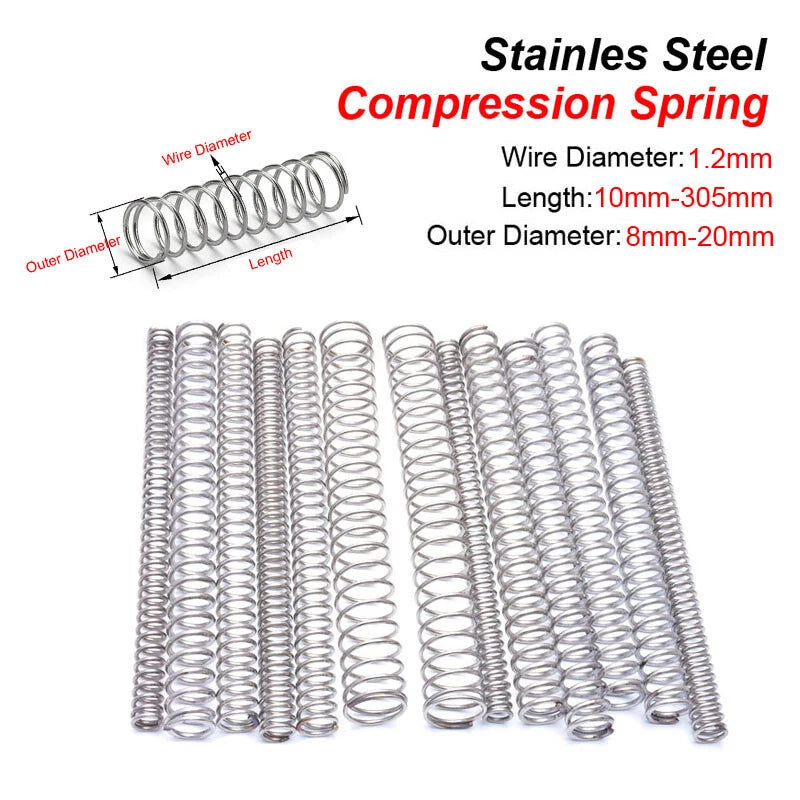1.2mm Wire Dia Compression Spring Stainles Steel 8-20mm Diameter 10-305mm Length