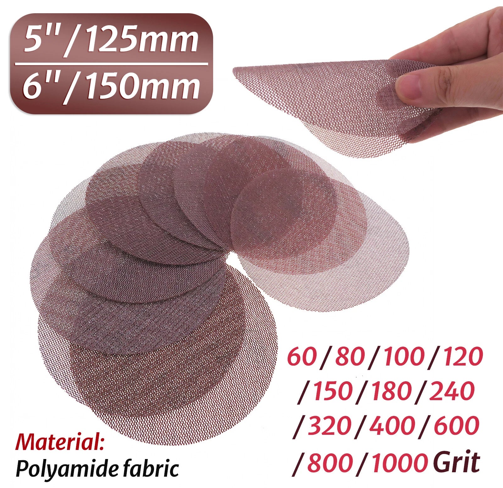 5" & 6" Mesh Sanding Discs — Hook & Loop Sandpaper for Random Orbital and DA Sanders