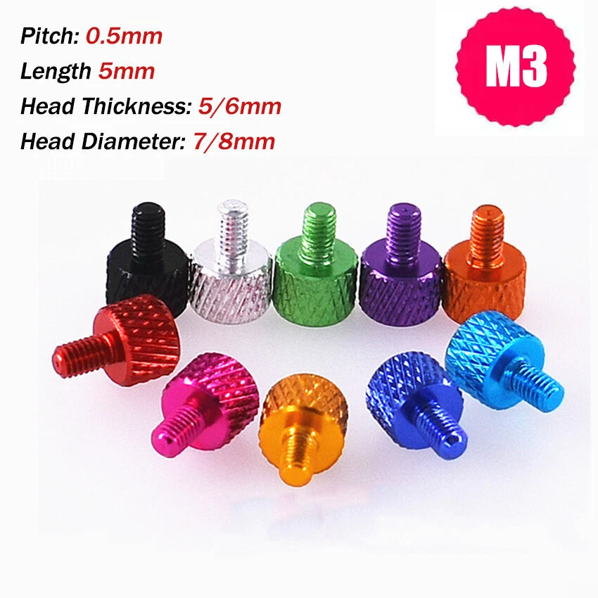 M3 Knurled Thumb Screws – Aluminium Hand Grip Knob Bolts, Multiple Colors