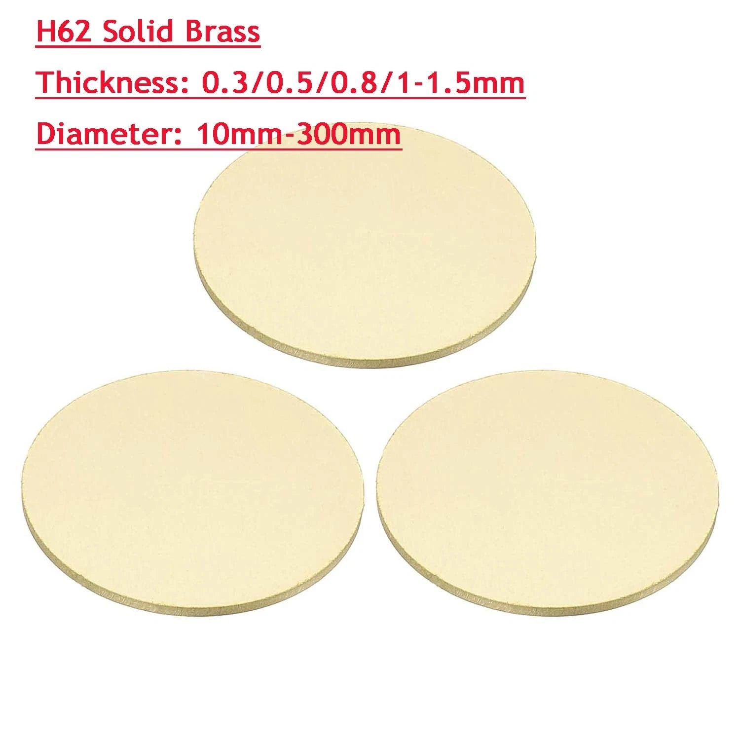 H62 Solid Brass Discs Blanks Thick 0.3mm ~ 1.5mm Metal Round Sheets Dia 10 - 300