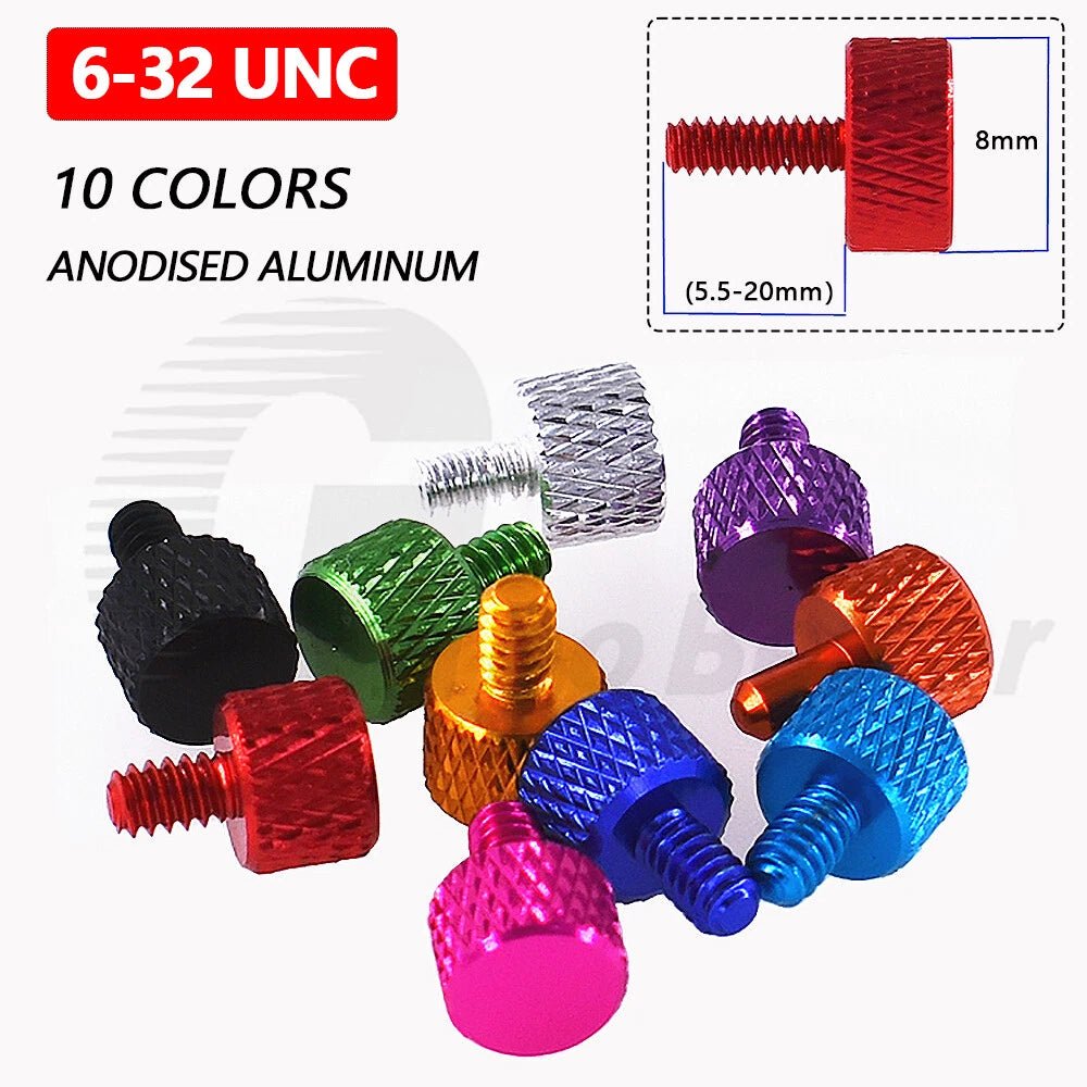 6 - 32 UNC Flat Knurled Thumb Screws — Anodized Aluminum, 10 Colors, 5.5mm to 20mm - HomeDIYer