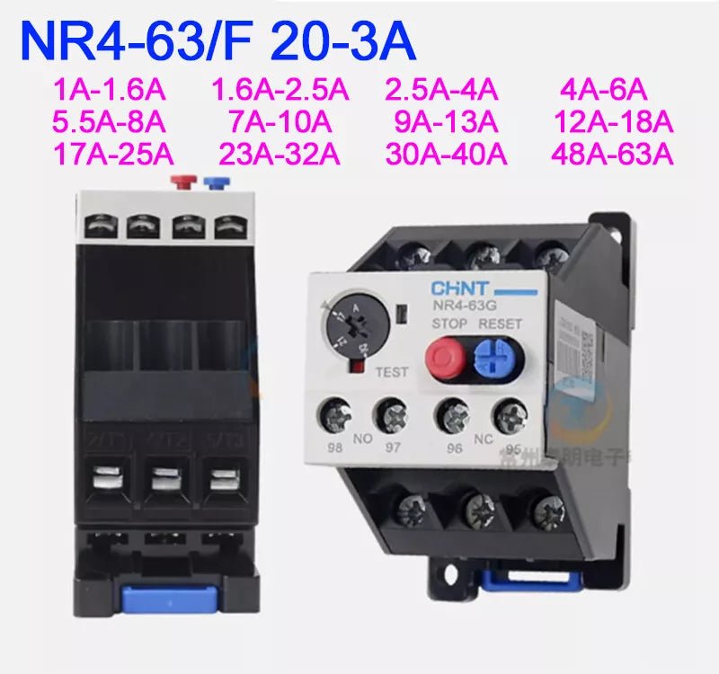 NR4 - 63G Thermal Overload Relay Range 1 - 63Amp For 3 Phase Motor Protector NO/NC - HomeDIYer