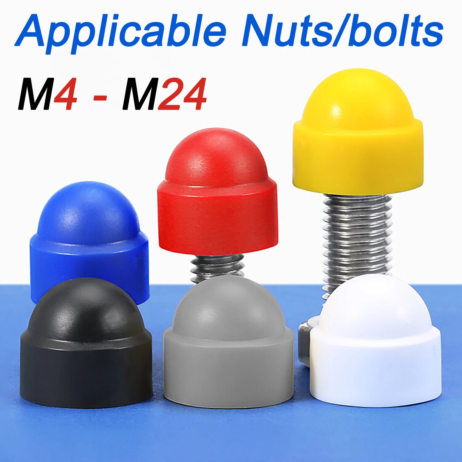Hex Bolt & Nut Protection Caps – Plastic Hexagonal Screw Covers for M4 M5 M6 M8 M10 to M24 (PE, 5-100 Pack)