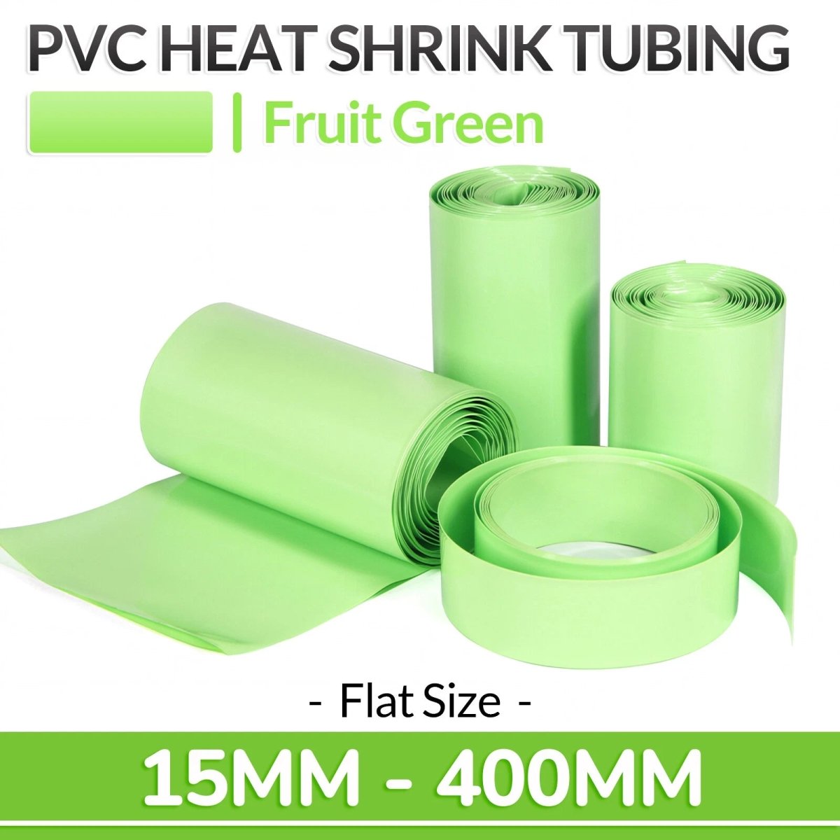 Fruit Green PVC Heat Shrink Tubing for RC Battery Packs — 15mm to 400mm Wide - HomeDIYer