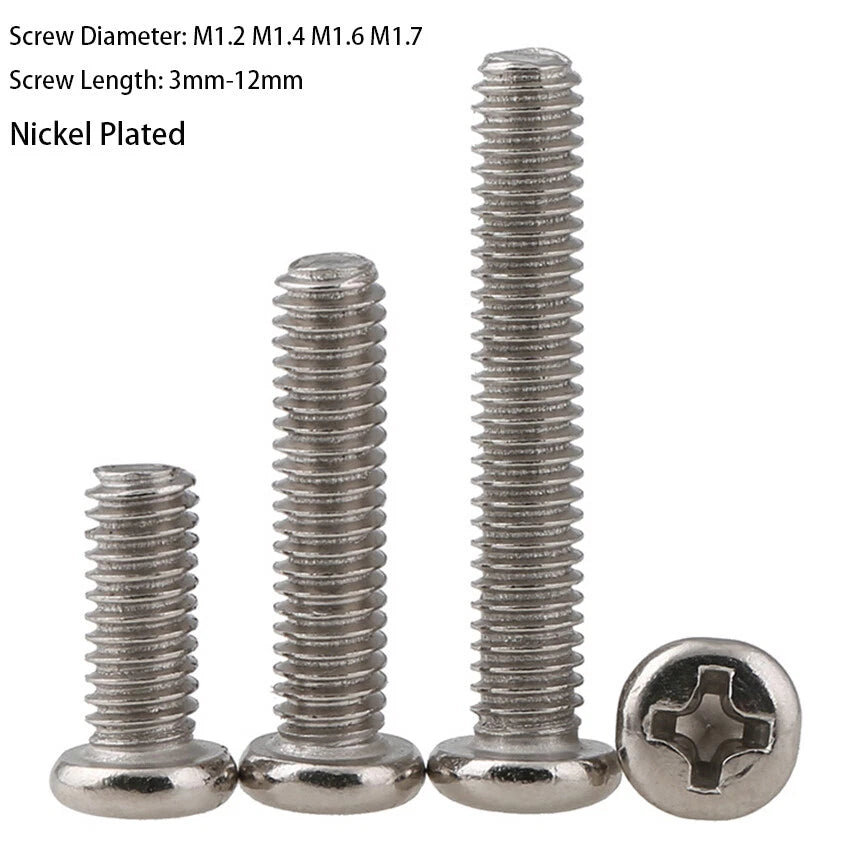 M1.2–M1.7 Phillips Pan Head Machine Screws | Nickel Plated Small Bolts